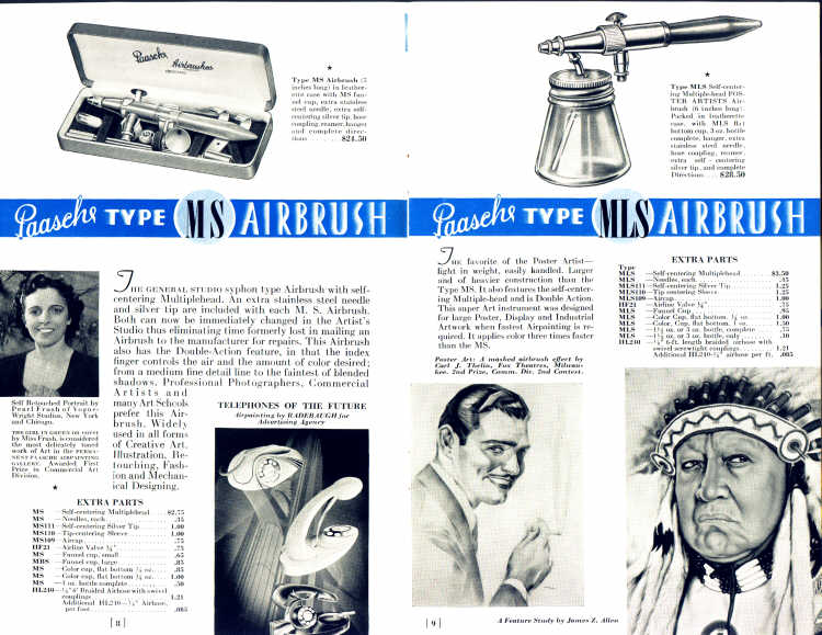 Paasche MS, Paasche MLS from the 1938 Paasche 
Airbrush Co. catalog -  Airbrush history from The Airbrush Museum featuring Paasche, Wold, Walkup, Iwata, 
Aerograph, Badger,  and  more!