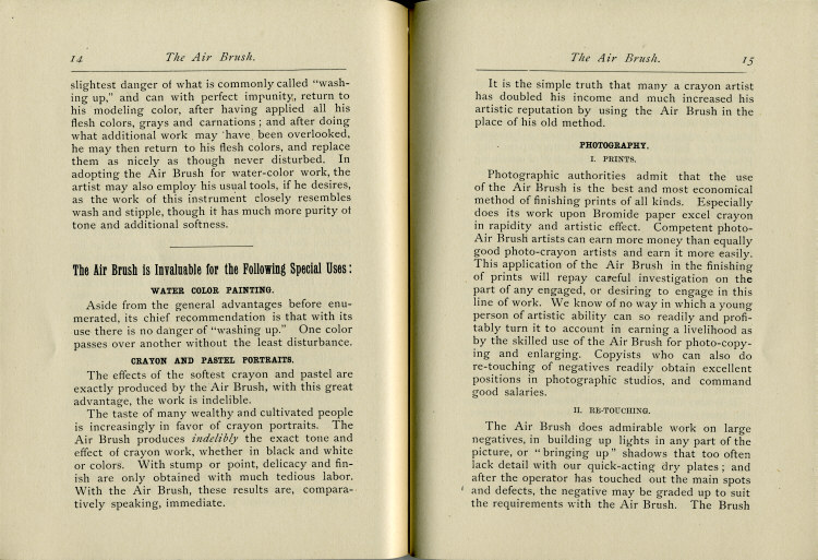 Pages 14 & 15 of the 1880's Air Brush Mfg. Co. Brochure.