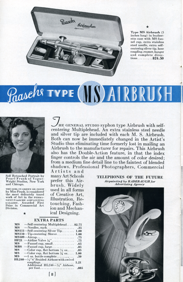 1938 Paasche Airbrush Co. catalog. - Airbrush history from The Airbrush Museum featuring Paasche, Wold, Walkup, Iwata, Aerograph, Badger,  and  more!