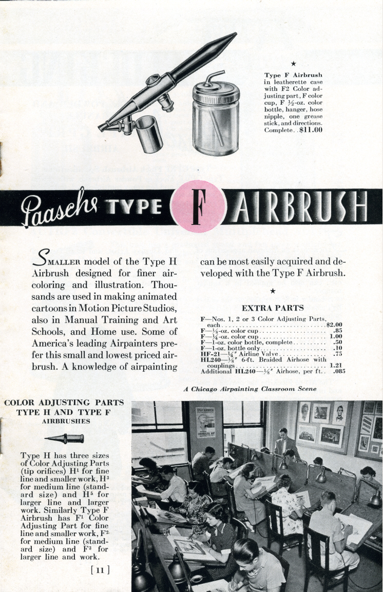 1938 Paasche Airbrush Co. catalog. - Airbrush history from The Airbrush Museum featuring Paasche, Wold, Walkup, Iwata, Aerograph, Badger,  and  more!