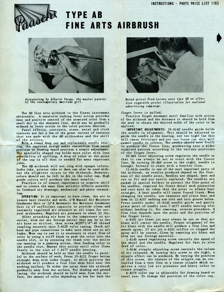 1953 Paasche AB Instruction Sheet - Airbrush Museum Airbrush History