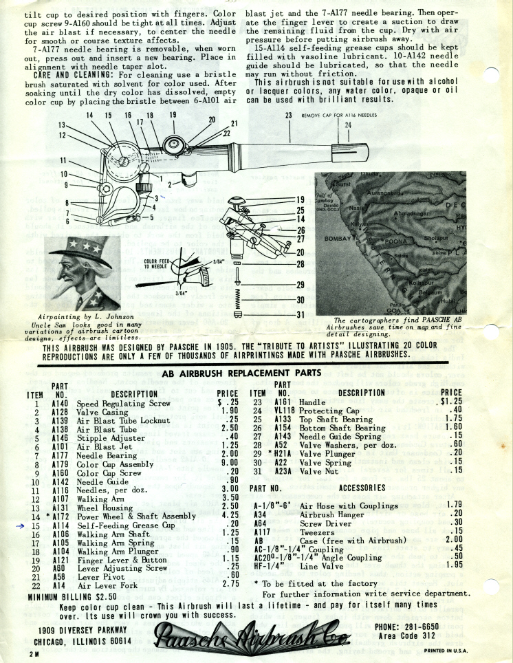 1953 Paasche AB Instruction Sheet - Airbrush Museum Airbrush History