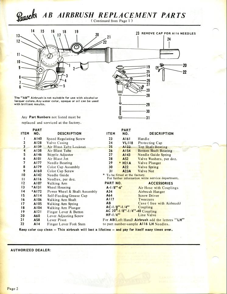 1953 Paasche AB Instruction Sheet - Airbrush Museum Airbrush History