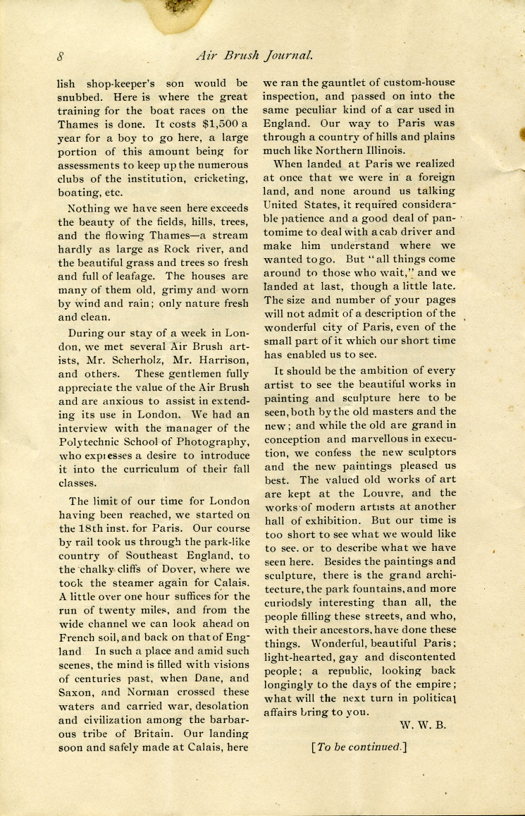 Page 8 of the 1892 Air Brush Journal magazine.