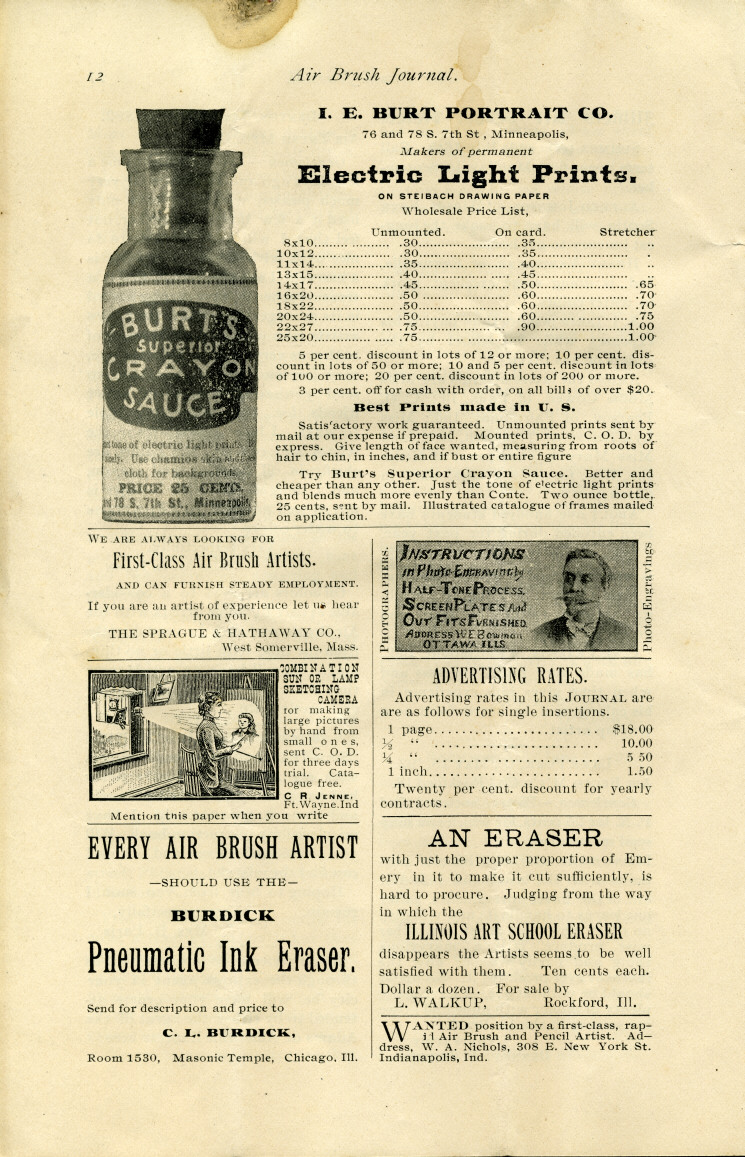 Page 12 of the 1892 Air Brush Journal magazine by Liberty Walkup & the Air Brush Mfg. Co.