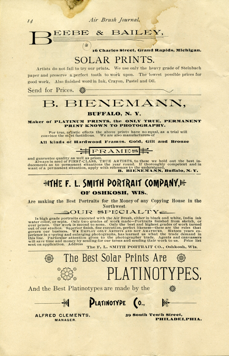 Page 14 of the 1892 Air Brush Journal magazine by Liberty Walkup & the Air Brush Mfg. Co.