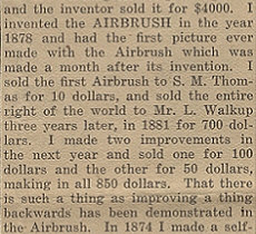 Abner Peeler and his description of the airbrush's early years.